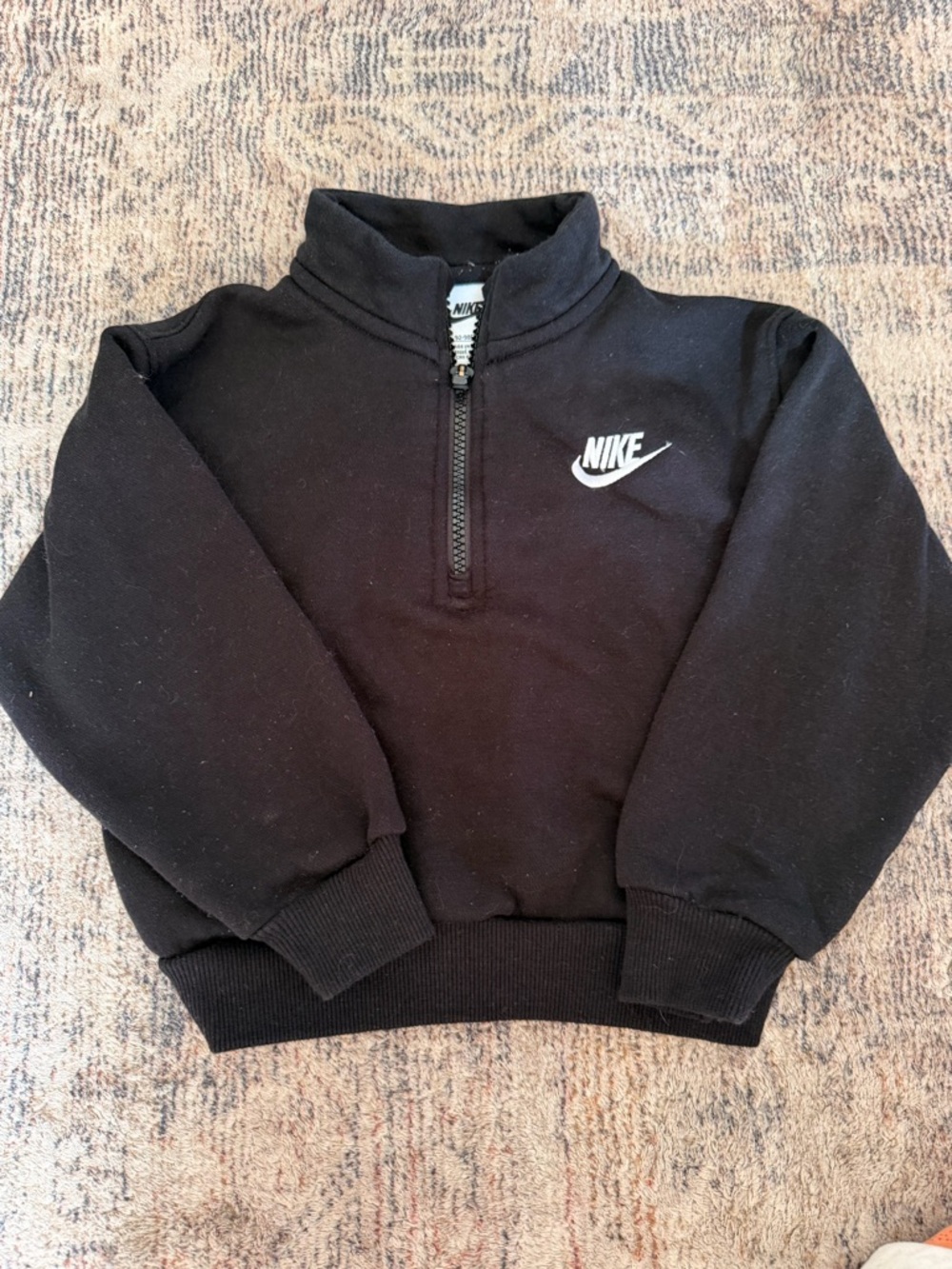 Nike Black Kids Quarter-Zip Sweatshirt with White Swoosh